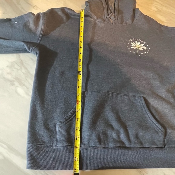 Rebellious One Women's Size L Gray Hoodie Floral Design Kangaroo Pocket Sweater - Picture 3 of 10